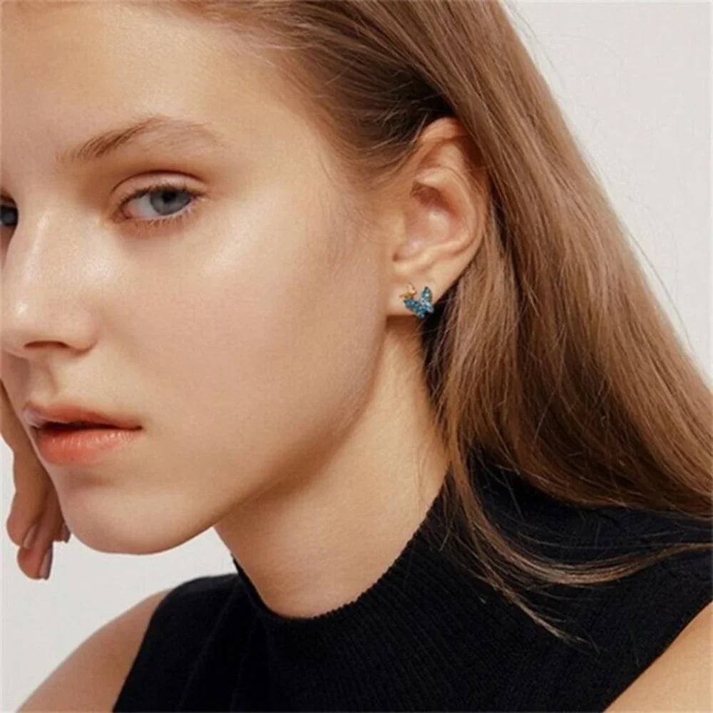 Adorable 18k Gold 925 Silver Purple CZ Butterfly Studs